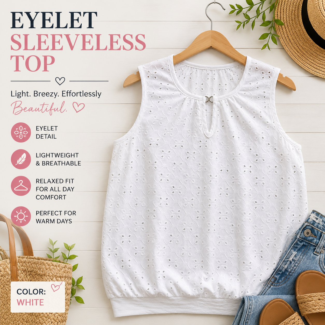 Eyelet Sleeveless Top