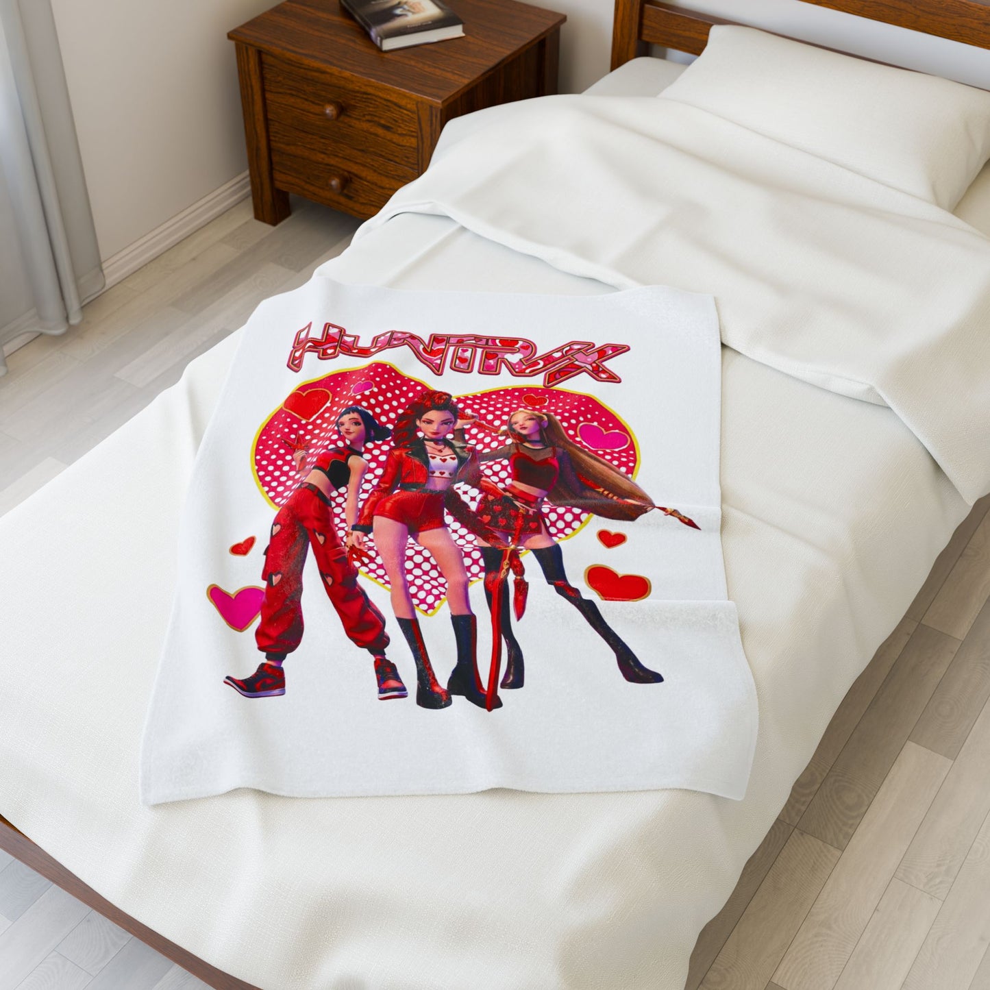 Velveteen Plush Blanket — Retro Pop Girl Squad Heart Design