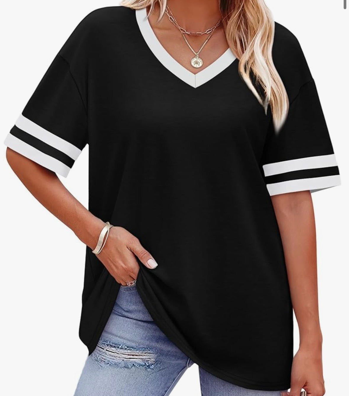 V-Neck Varsity Jersey Top