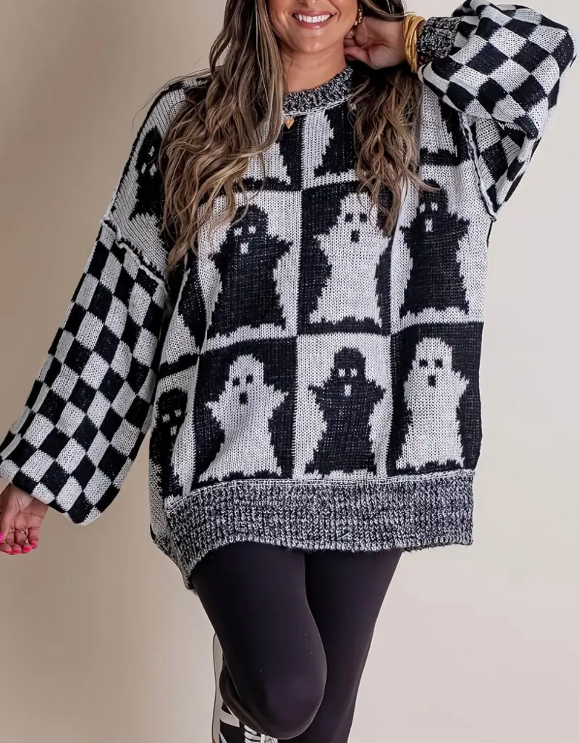 Boo! Halloween Checkered Sweater