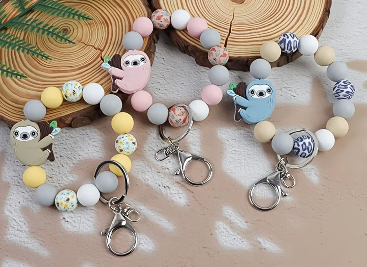 Sloth Silicone Beaded Keychains