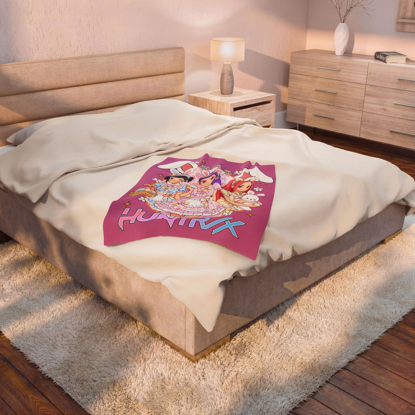 Easter Bunny Girl Velveteen Plush Blanket