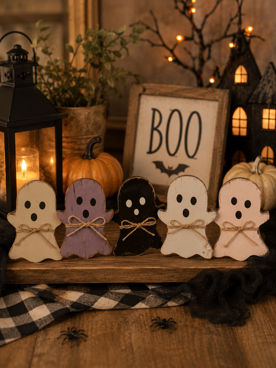 Rustic Wooden Ghost Decorations (Set of 5)