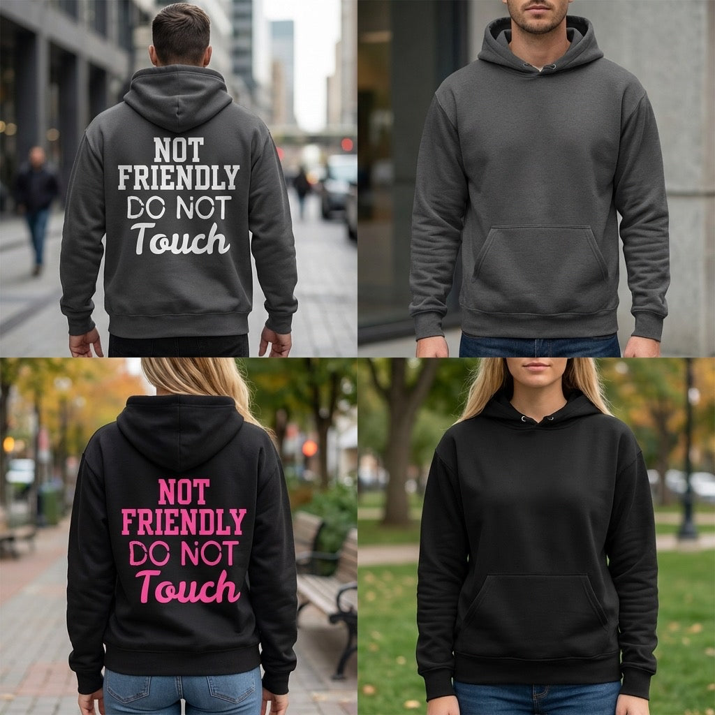 Not Friendly Hoodie-Black With Pink Text