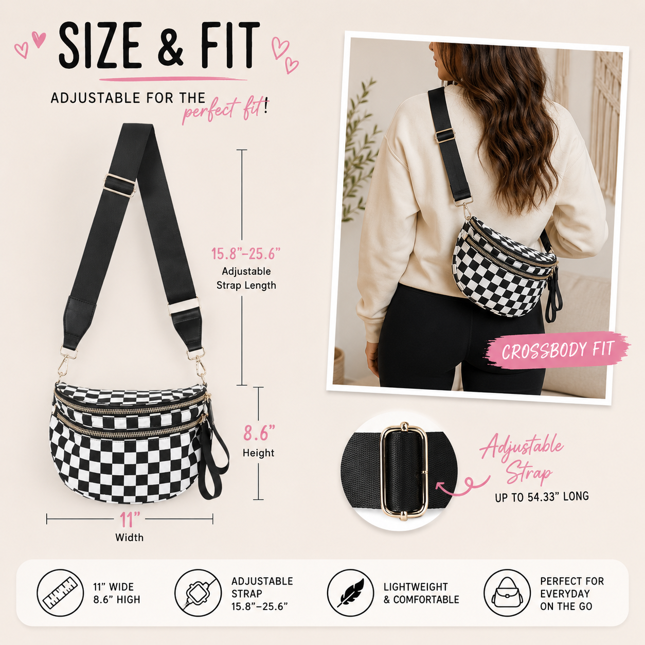 Brown & Black Checkered Crossbody Bag