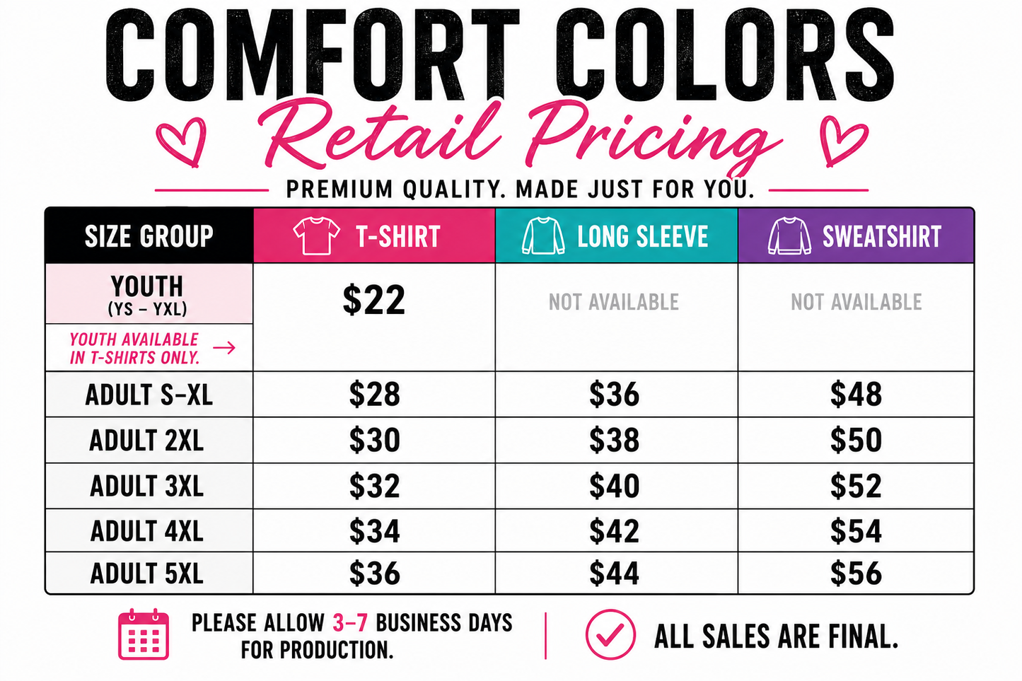 Comfort Color Apparel Pricing