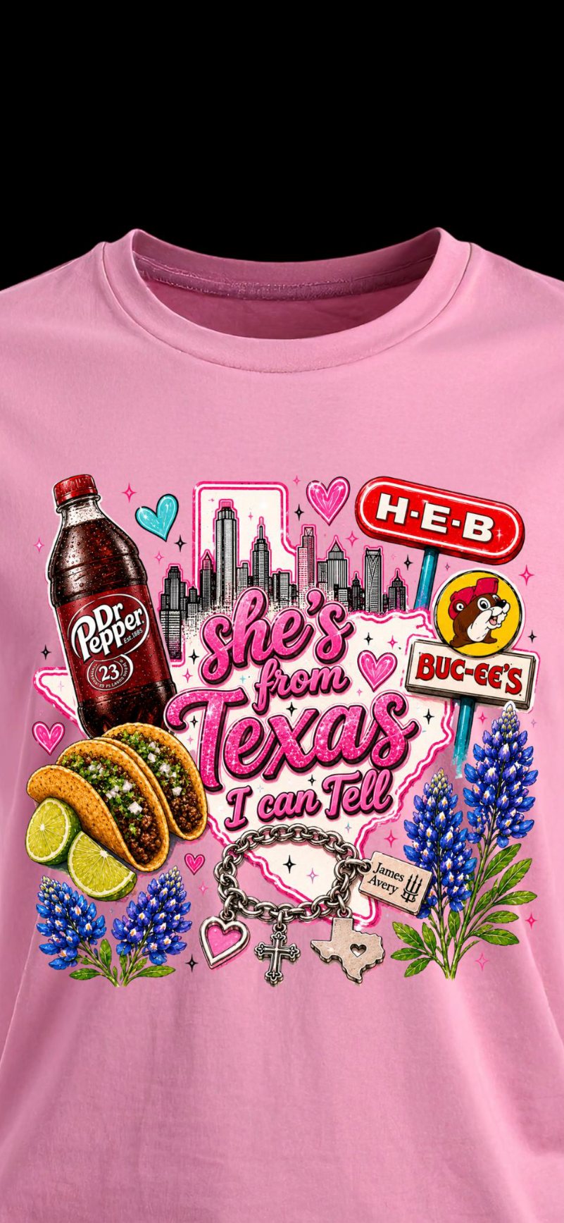 She's From Texas (Dr Pepper/Big Red) Pink TShirt