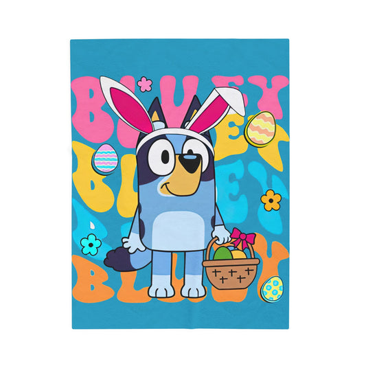 Easter Bunny Bluey Velveteen Plush Blanket – Kids Cartoon Easter Throw