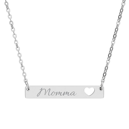 Cutout Heart Bar Necklace, Customized Engraving
