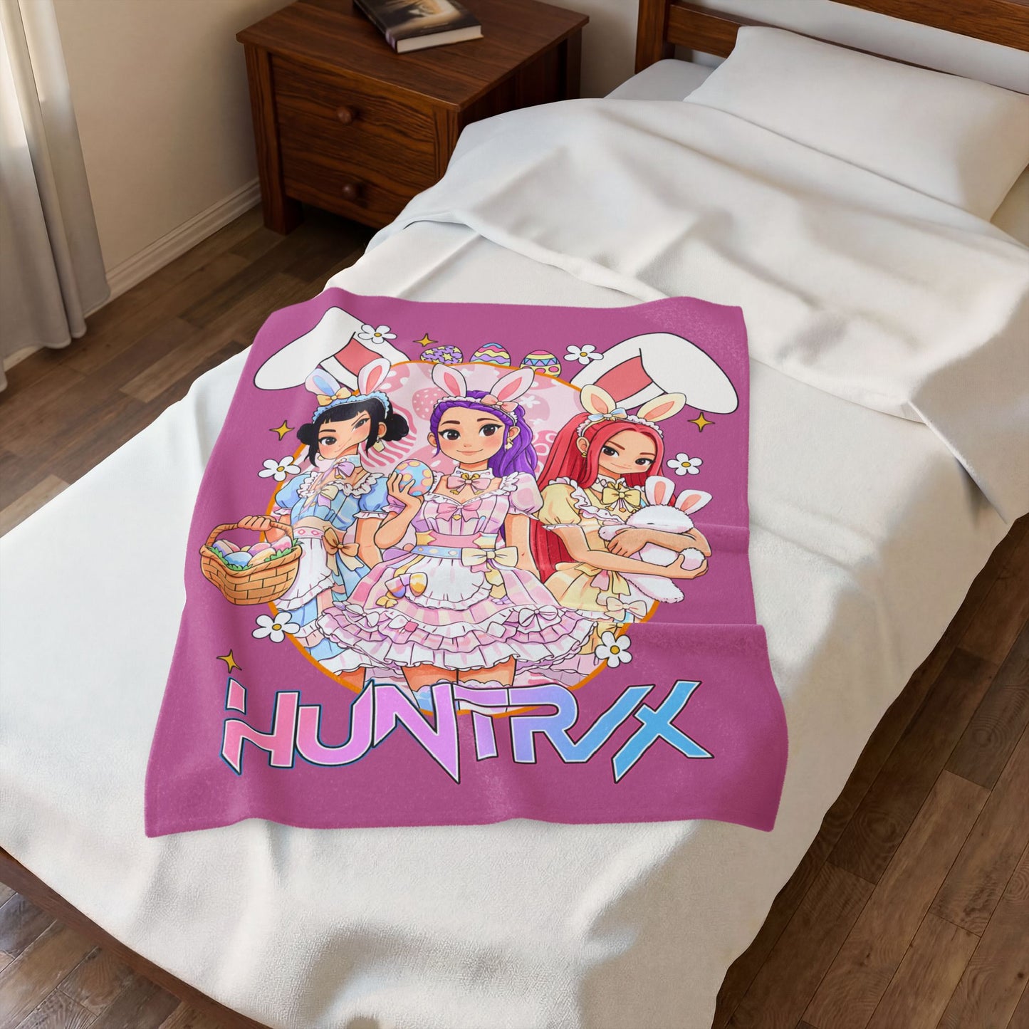 Easter Bunny Girl Velveteen Plush Blanket