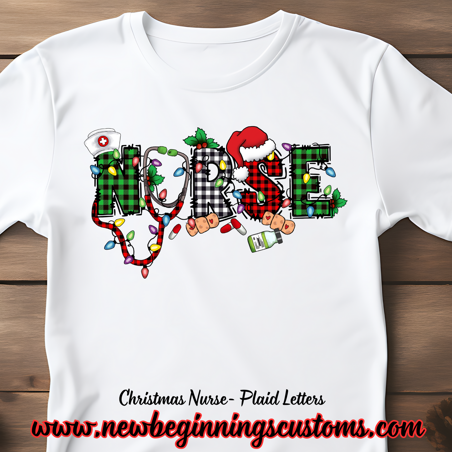 Christmas Nurse- Plaid Letters