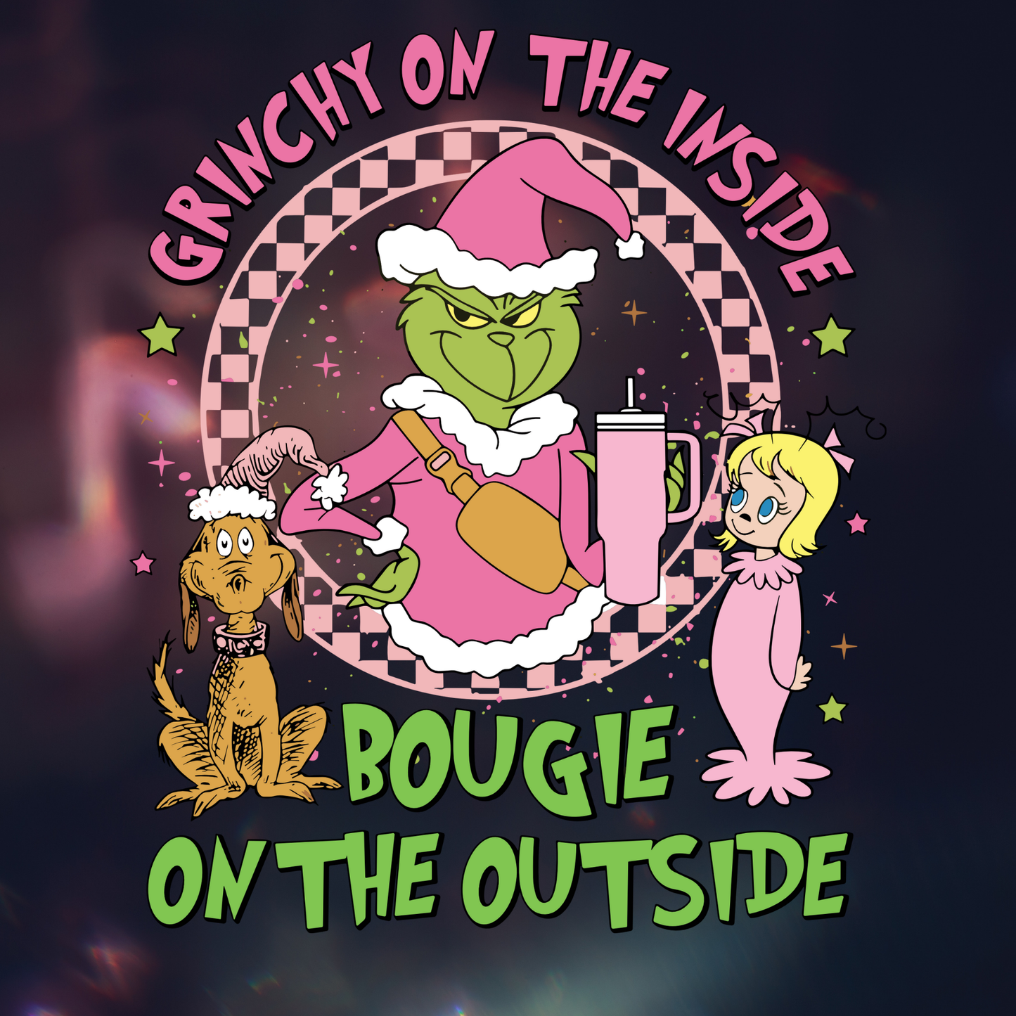 Pink Checkered, Grinchy on the Inside-Bougie On the Outside