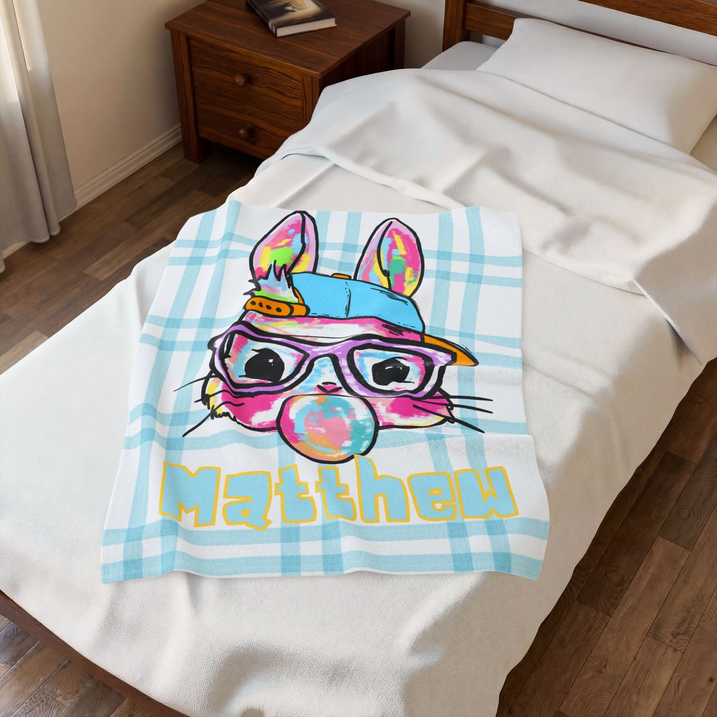 Personalized Bunny Bubblegum Velveteen Plush Blanket