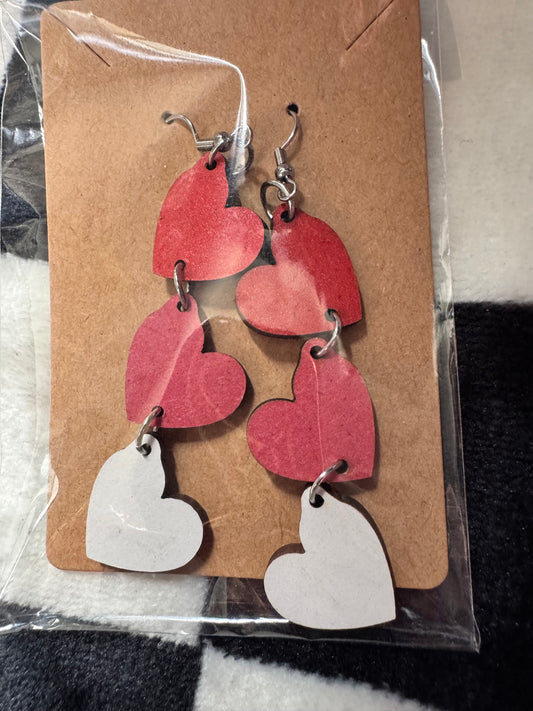 Wooden Heart Trio Earrings