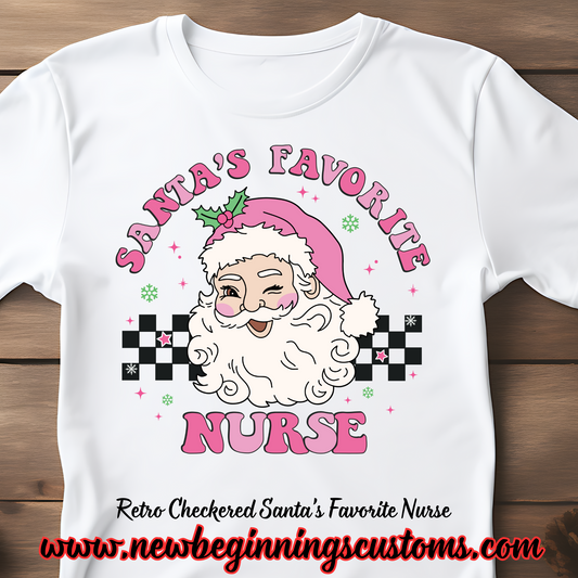 Retro Checkered Santa's Favorite Nurse