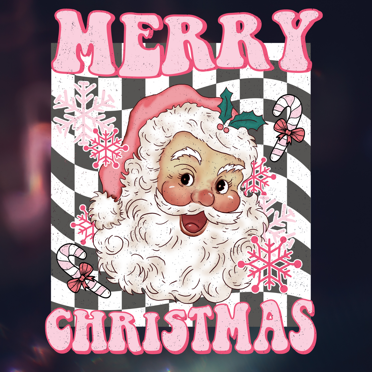 Checkered Background Pink Merry Christmas