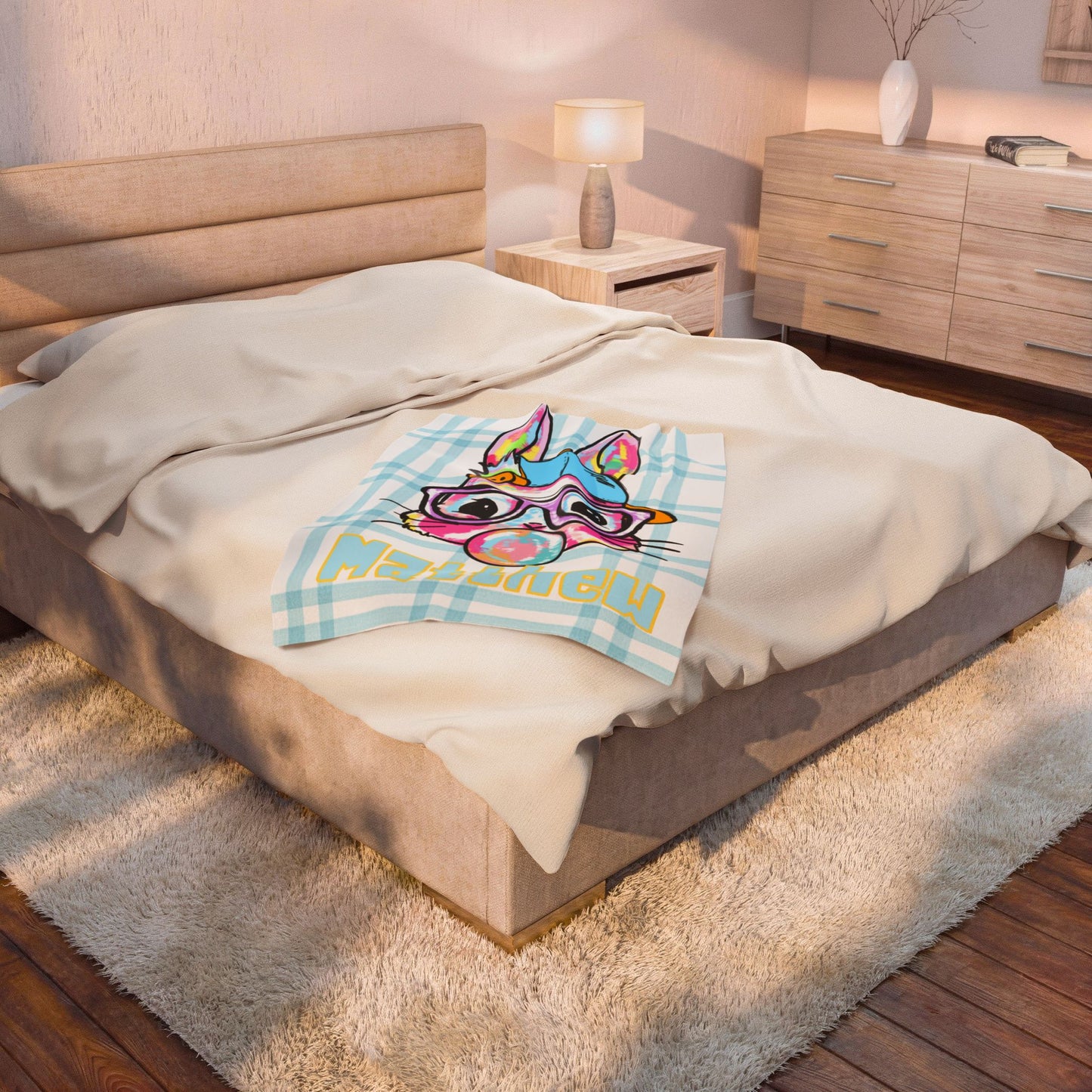 Personalized Bunny Bubblegum Velveteen Plush Blanket