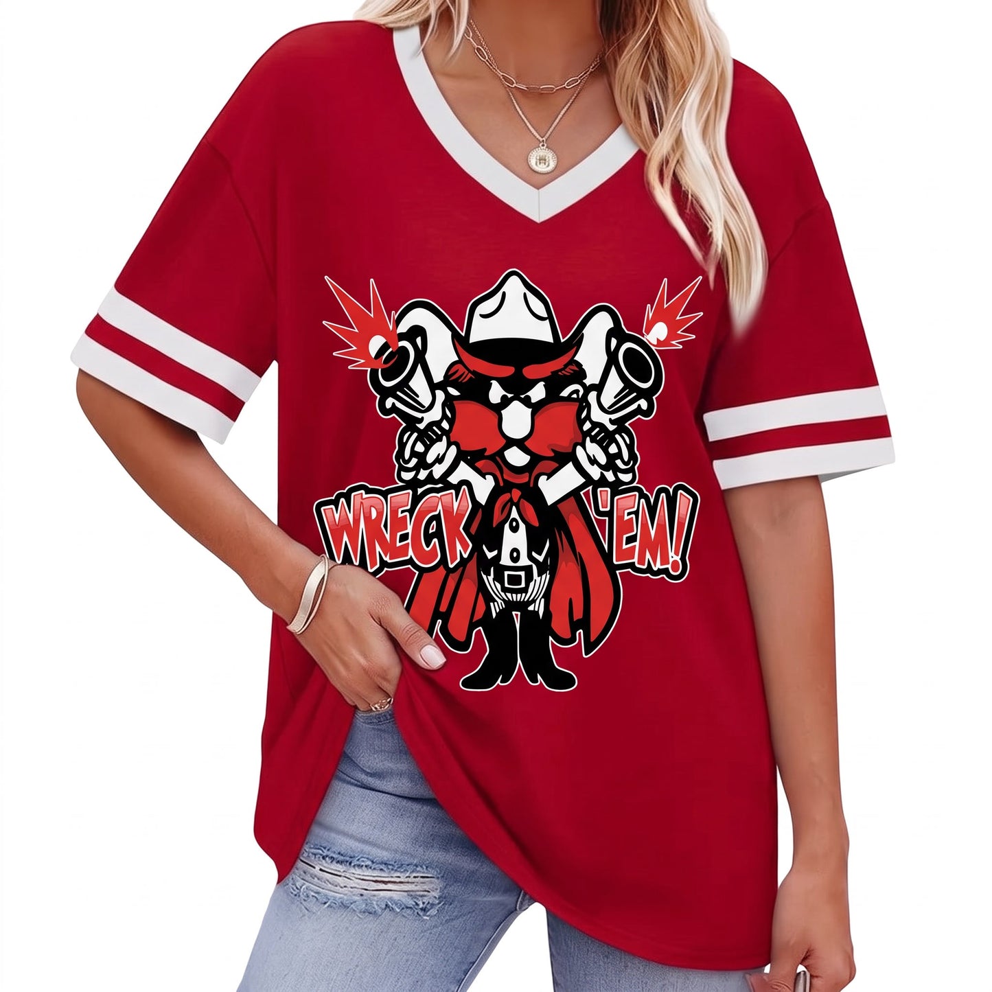 V-Neck Varsity Jersey Top
