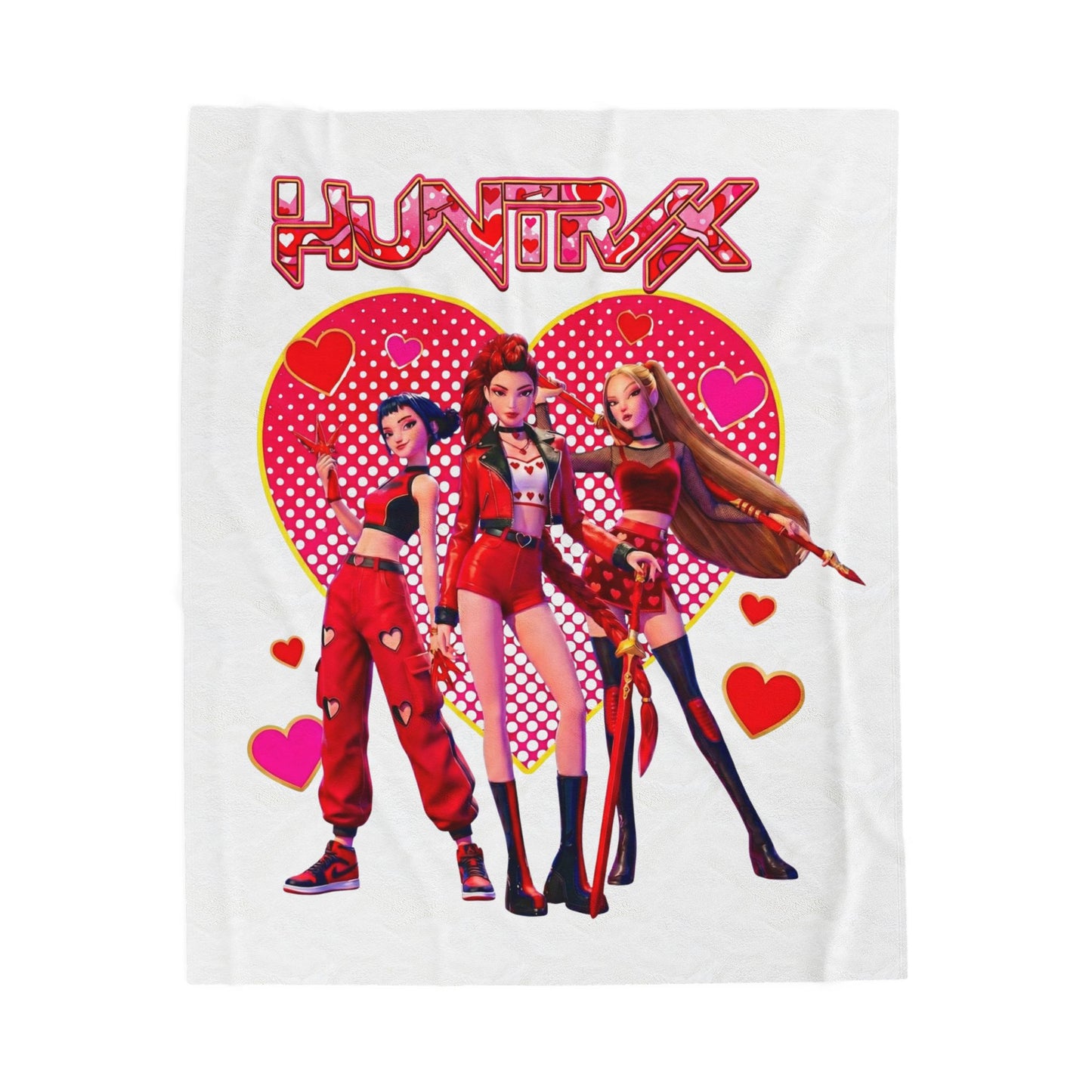 Velveteen Plush Blanket — Retro Pop Girl Squad Heart Design