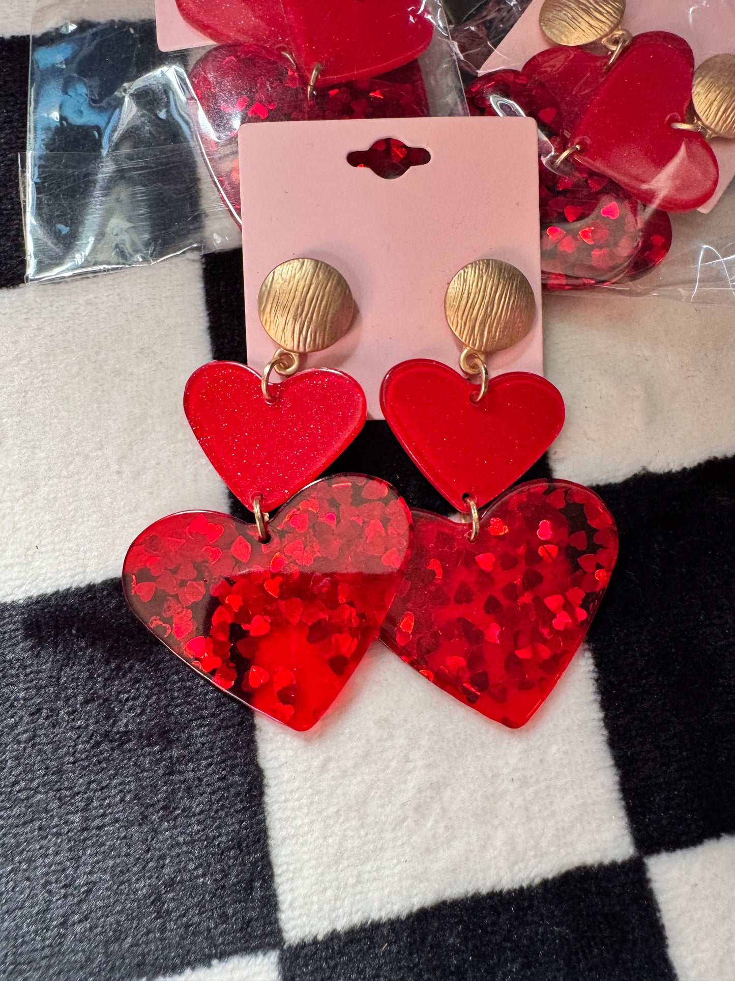 Red Acrylic Heart Earrings
