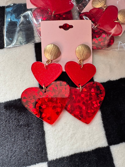 Red Acrylic Heart Earrings