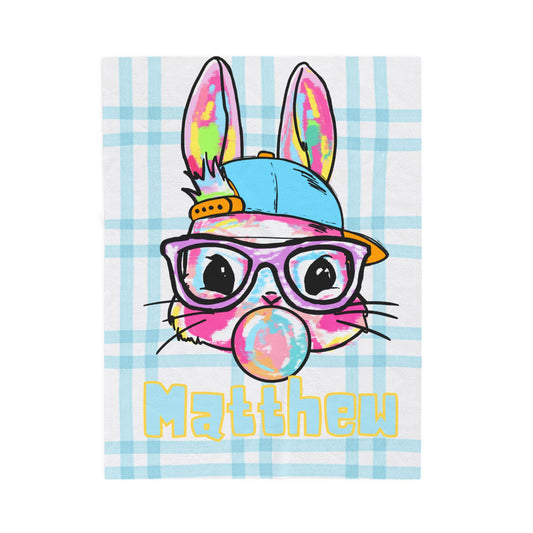 Personalized Bunny Bubblegum Velveteen Plush Blanket