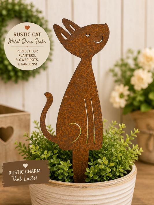 Rustic Metal Plant Stake- Cat