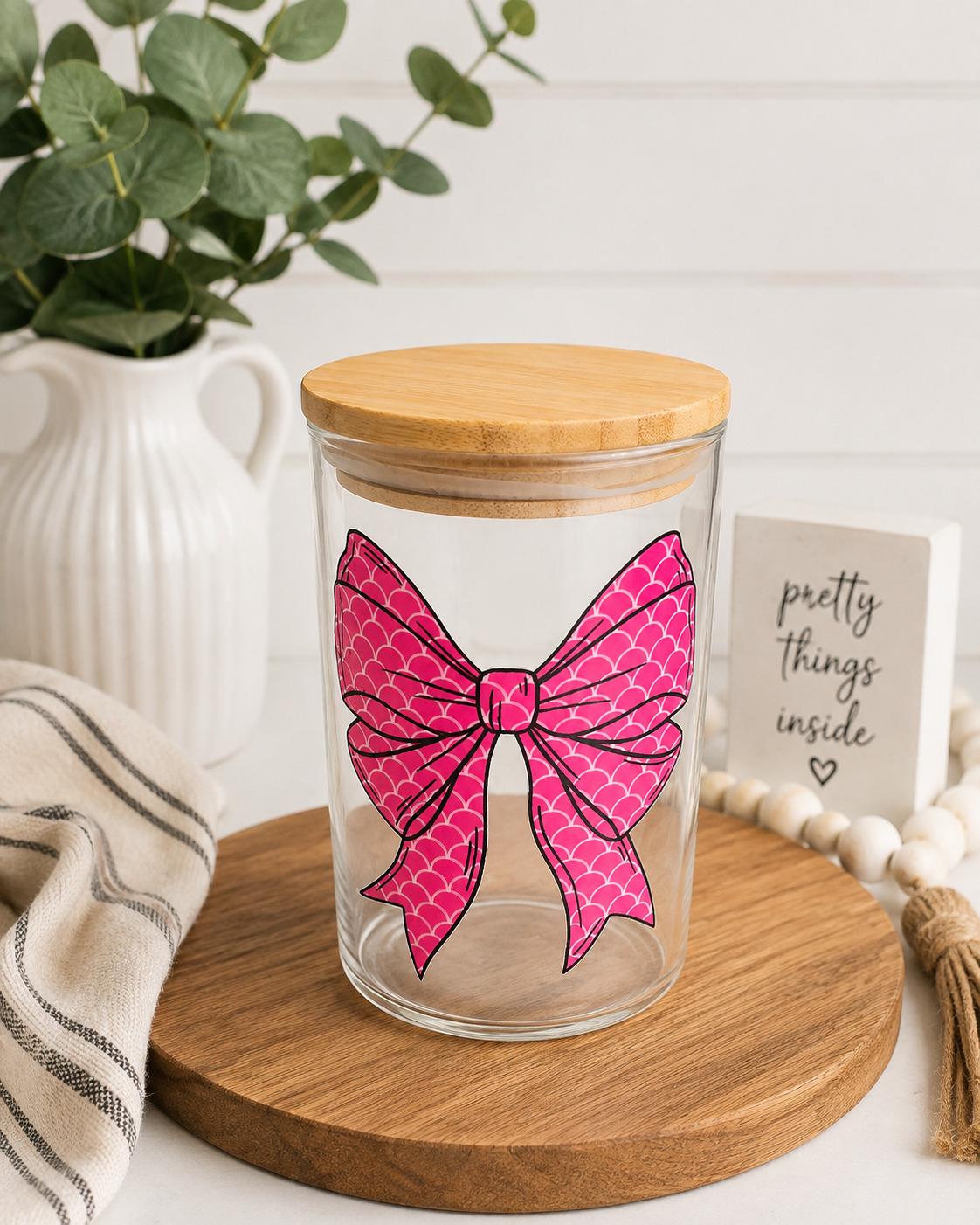 Pink Bow Glass Storage Jar