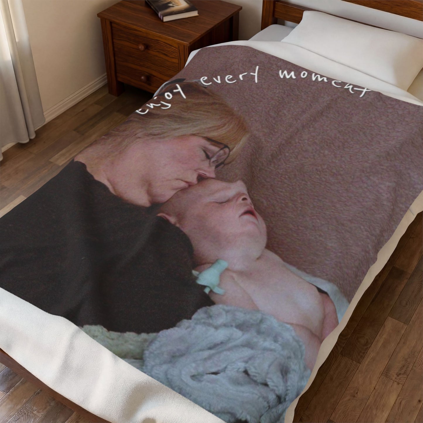 Personalized Photo Plush Blanket – "Enjoy Every Moment" Velveteen Throw for New Parents & Baby Gifts