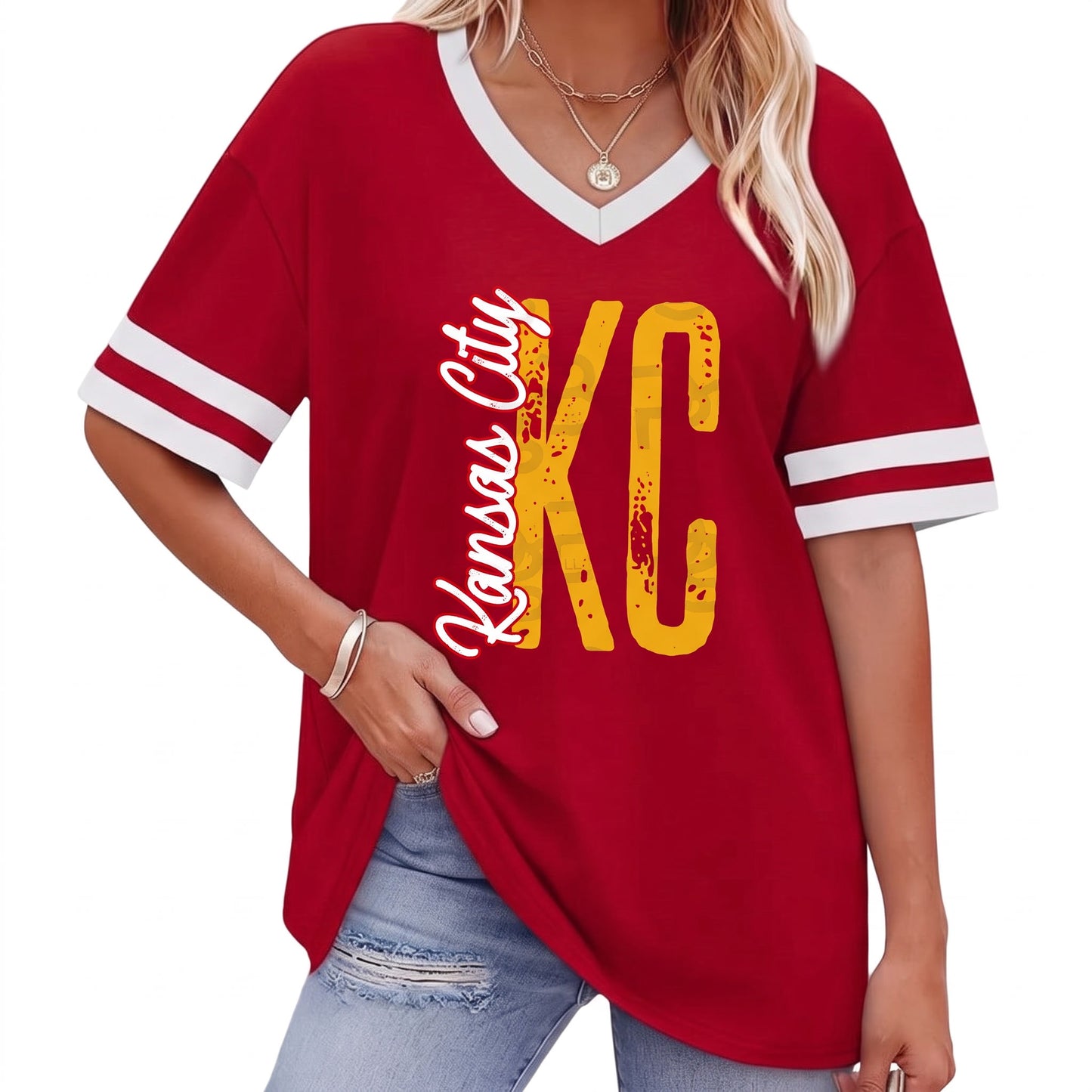V-Neck Varsity Jersey Top