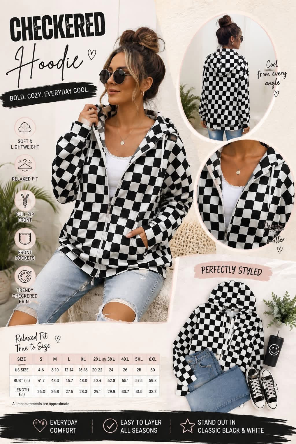 Checkered Zip Hoodie
