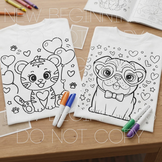 Valentine's Day Kids Coloring Tees (Markers Included)