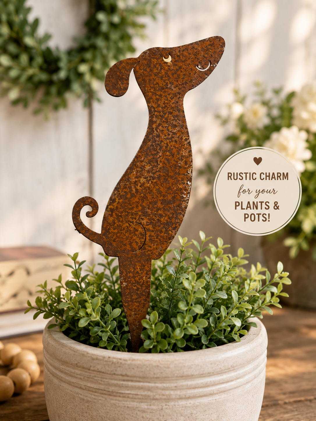 Rustic Metal Plant Stake - Dog