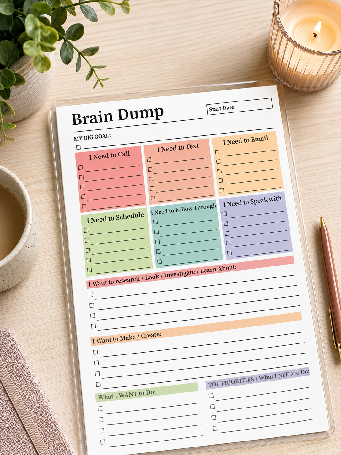 Brain Dump Productivity Planner