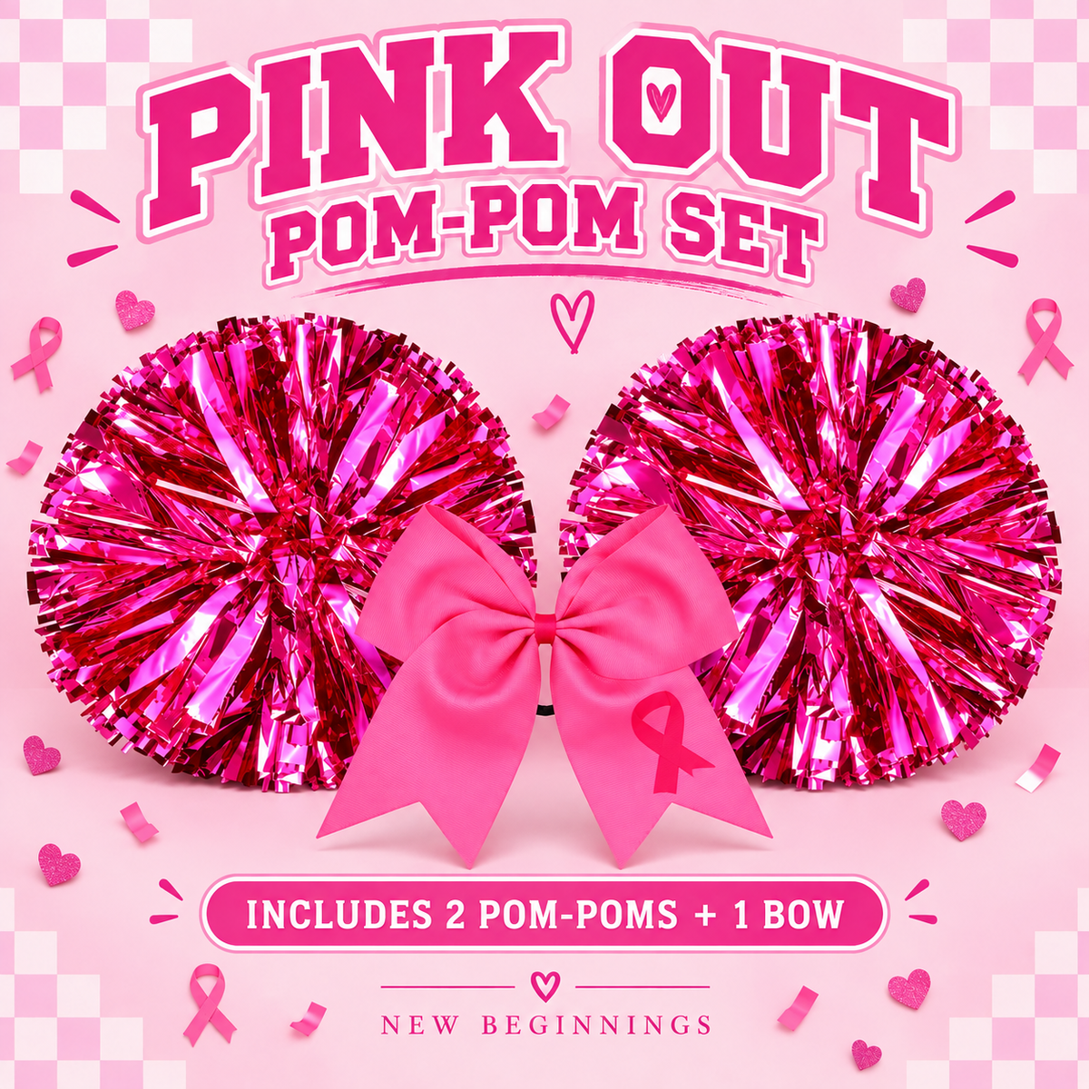 Pink Out Pom Pom & Bow Set