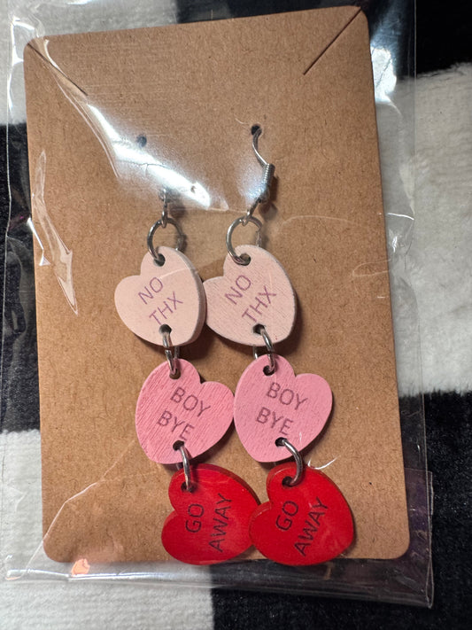 Wooden No Thanks Heart Earrings