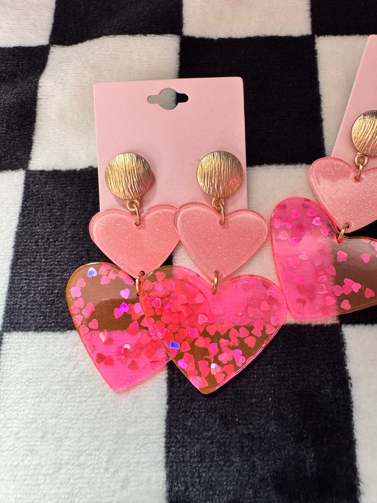 Pink Acrylic Heart Earrings