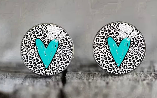 Cheetah Turquoise Heart Earrings