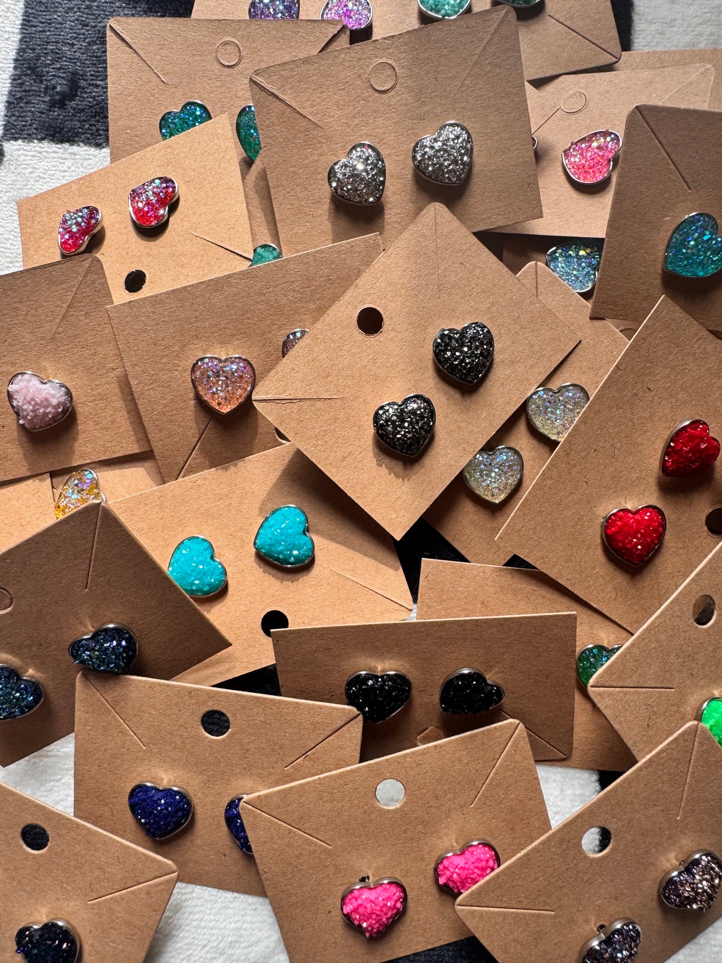 Druzy Heart Stud Earrings