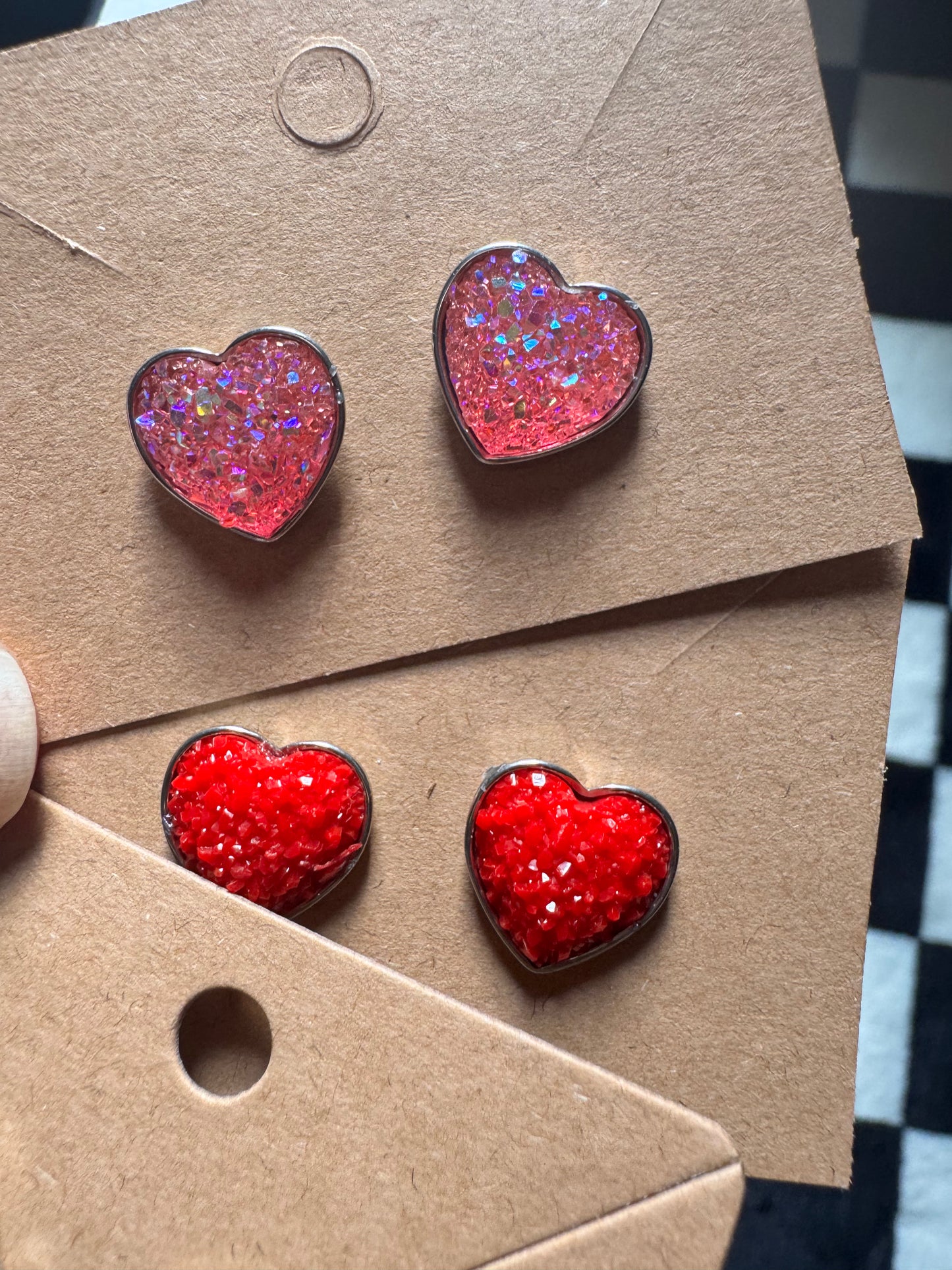 Druzy Heart Stud Earrings