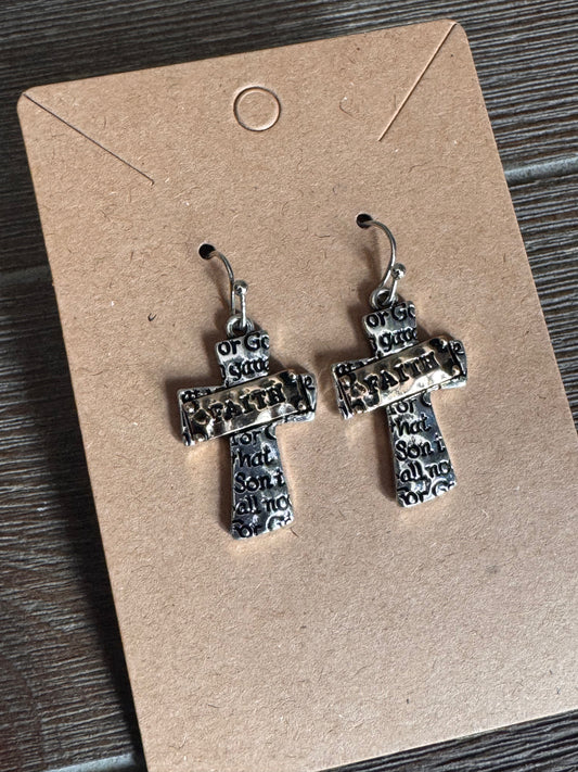 Faith Stamped Cross Earrings