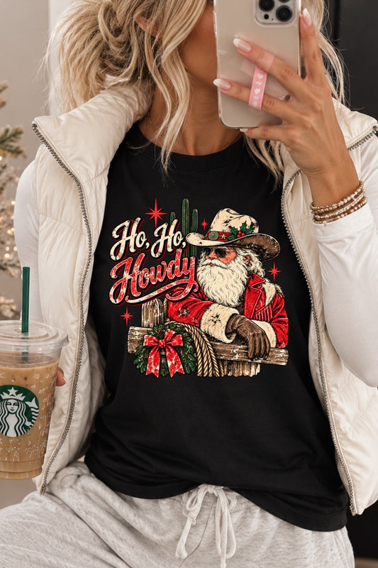 Ho Ho Howdy Cowboy Santa Fence Graphic Shirt