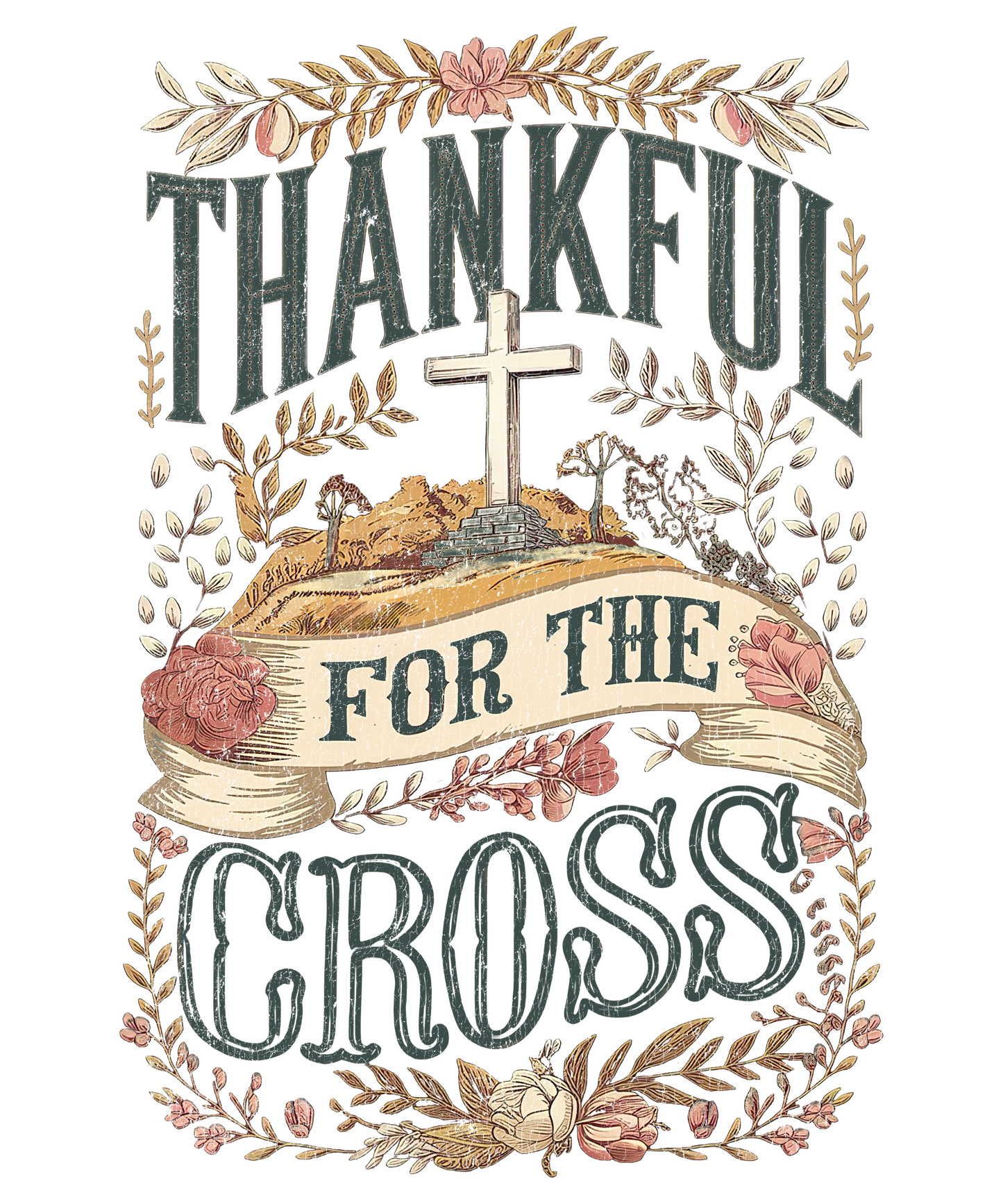 Thankful for the Cross- Distressed- Navy Blue